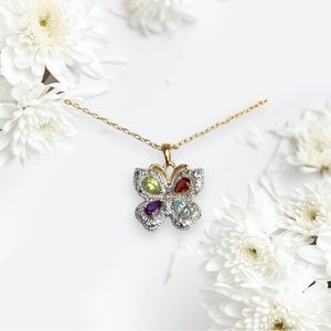 🆕 IN GIFT BOX Diamond Accent Butterfly Pendant w/18K Gold Plated Necklace